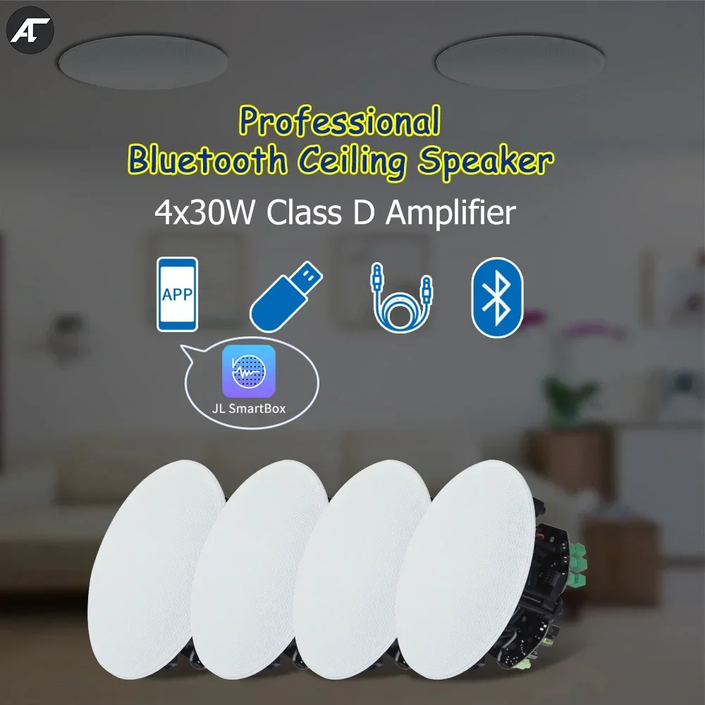 

4pc Coxial Bluetooth Ceiling Speaker 5.25" Built-in Class-D Amplifier Hifi Stereo Loudspeaker Home Theater Surround Sound System