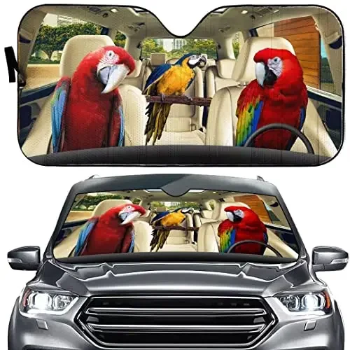 Funny Parrots Windshield Car Sunshade Parrot Windshield Sun Shade Bird Covers for Cars Folding Block UV Rays Sun Visor Protector