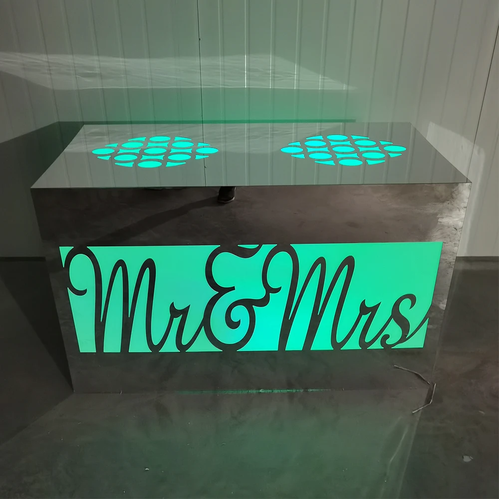 Silver Rectangle Mr$Mrs Pattern Light Up Bar Table High top Counter For Events Display