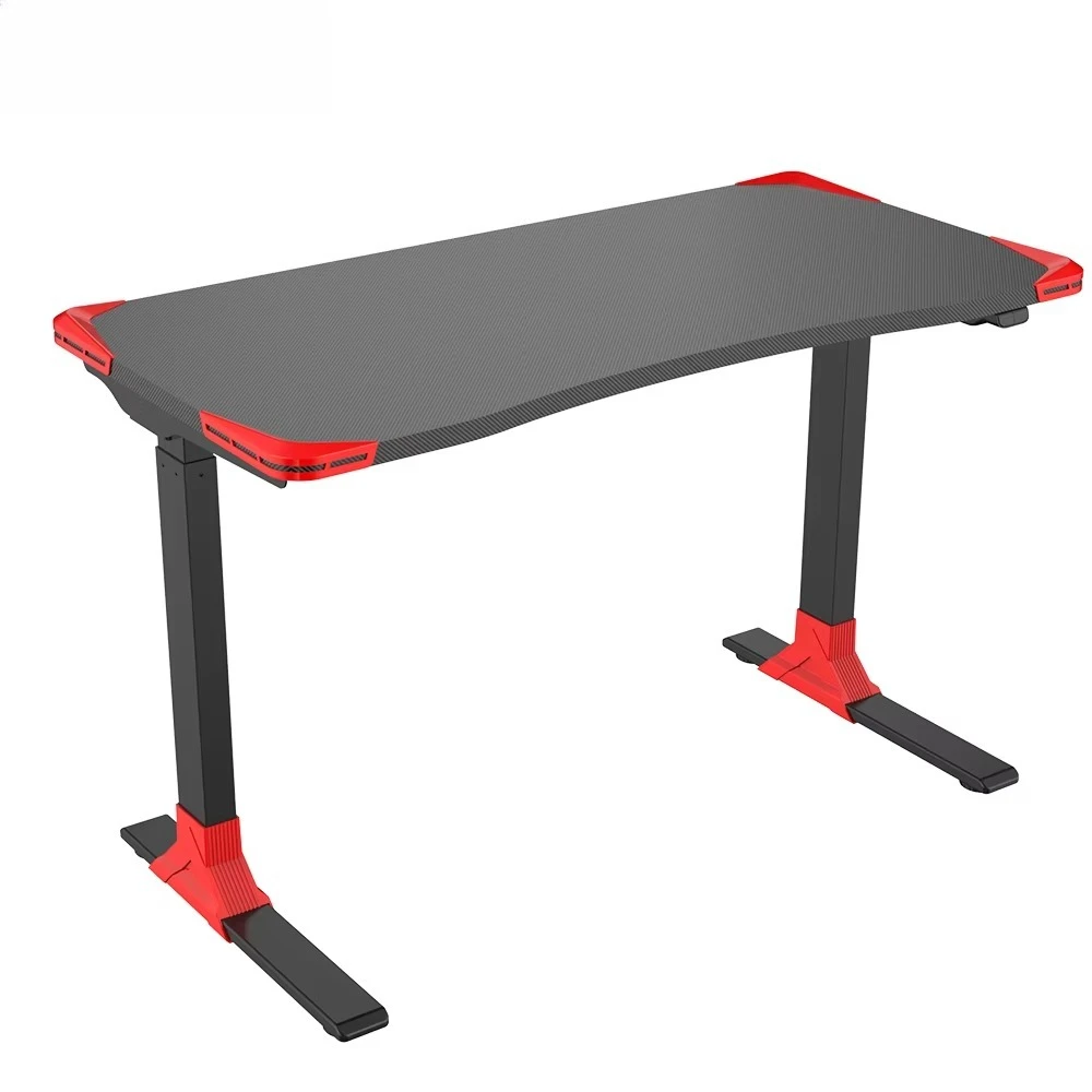 Modern Single Motor Electric Height Adjustable Gaming Computer Desk with Carbon Fiber Textured Surface