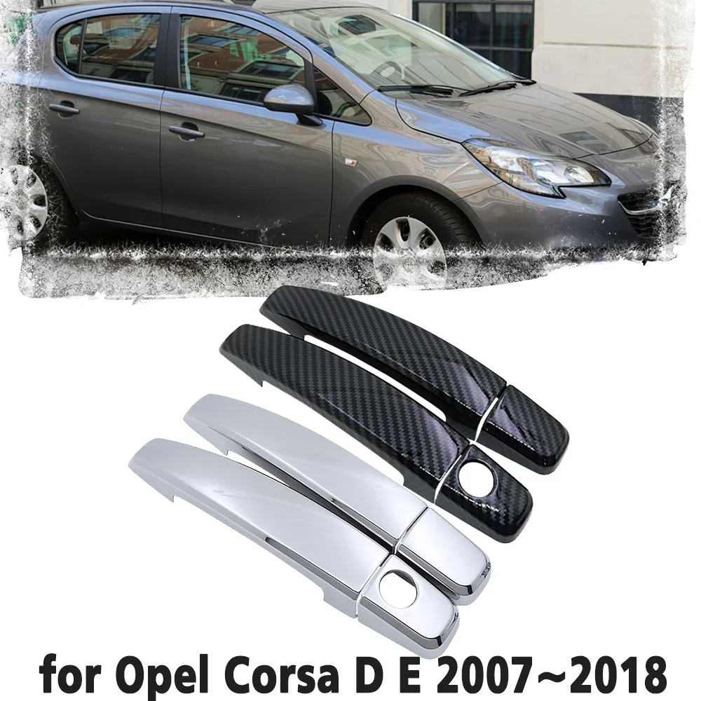 

Black Carbon Fiber handle Or Chrome Side Door Cover Trim Set for Opel Corsa D E 2007~2018 Vauxhall Car Accessories Stickers 2008