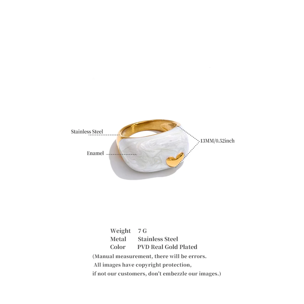 Yhpup Größe 6789 Neuheiten Weißer Emaille-Herz-Gussring Wasserdicht 18K Goldfarben PVD-beschichtet Stilvoller Schicker Schmuck – Detail 1