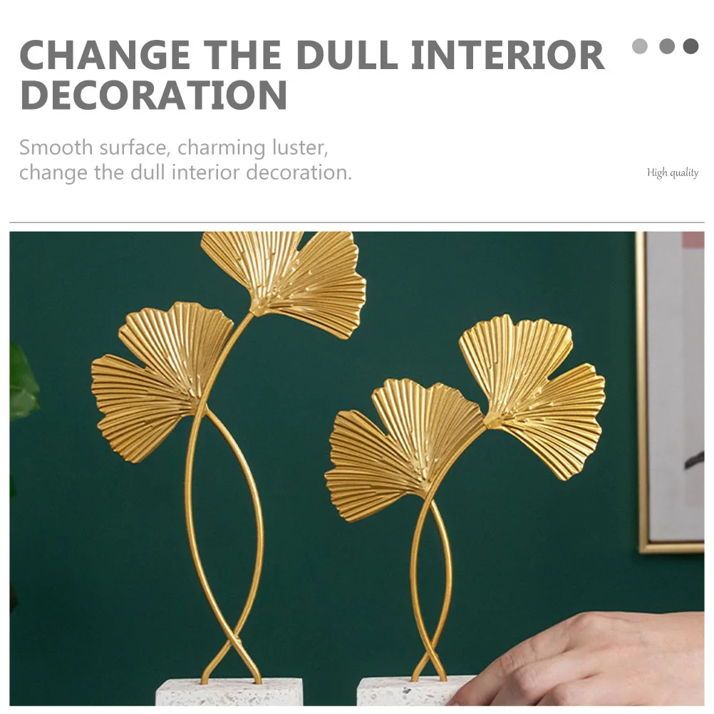 

2 PCS Ginkgo Leaf Decoration Ornaments Home Accessories Living Room Moon Decorative Solid Cement Leaves Metal Table Work