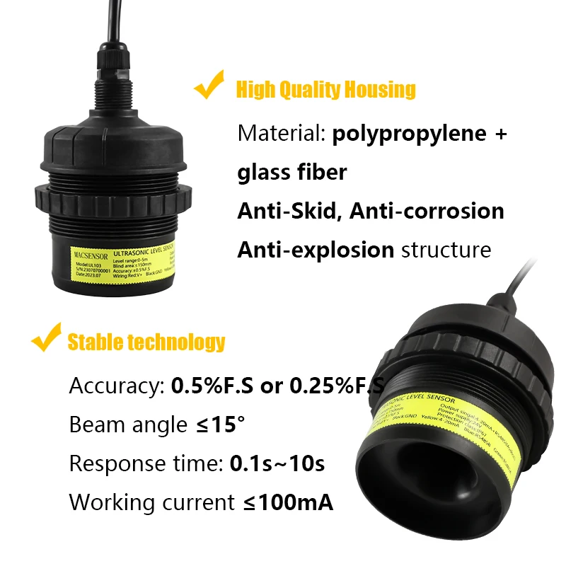 Macsensor 4-20ma Ultrasonic Diesel Fuel Tanker Level Sensor