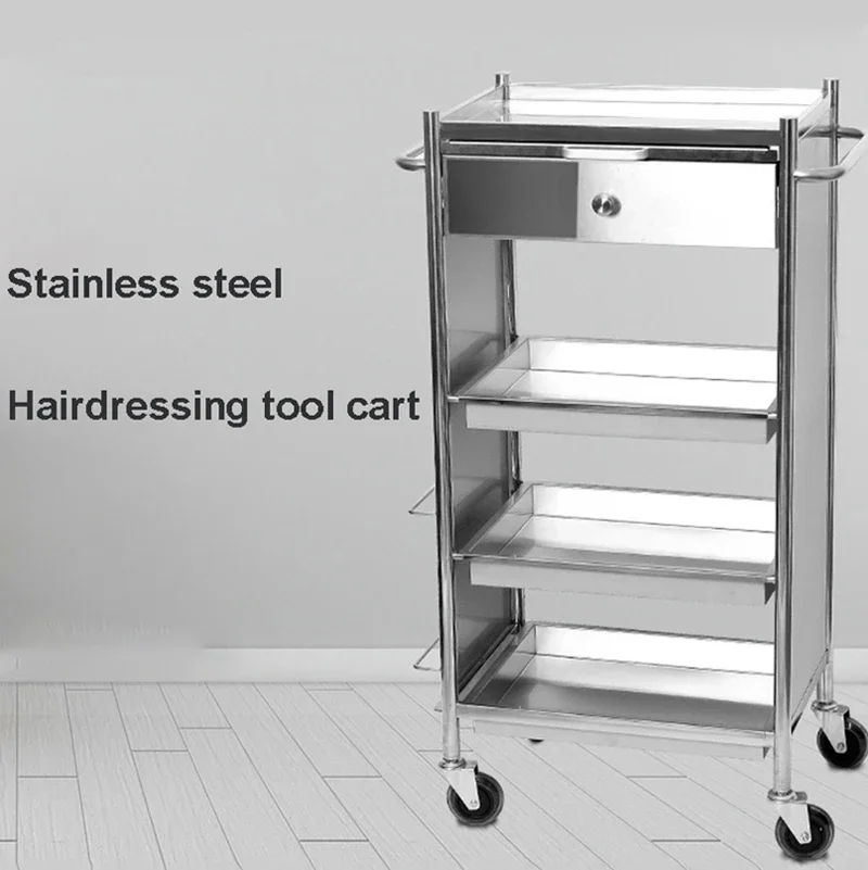 Hairdresser Stainless Steel Multi-layer Trolley Auxiliary Cart With Wheels Barber Shop Special Organizer Cart Hair Salon Trolley