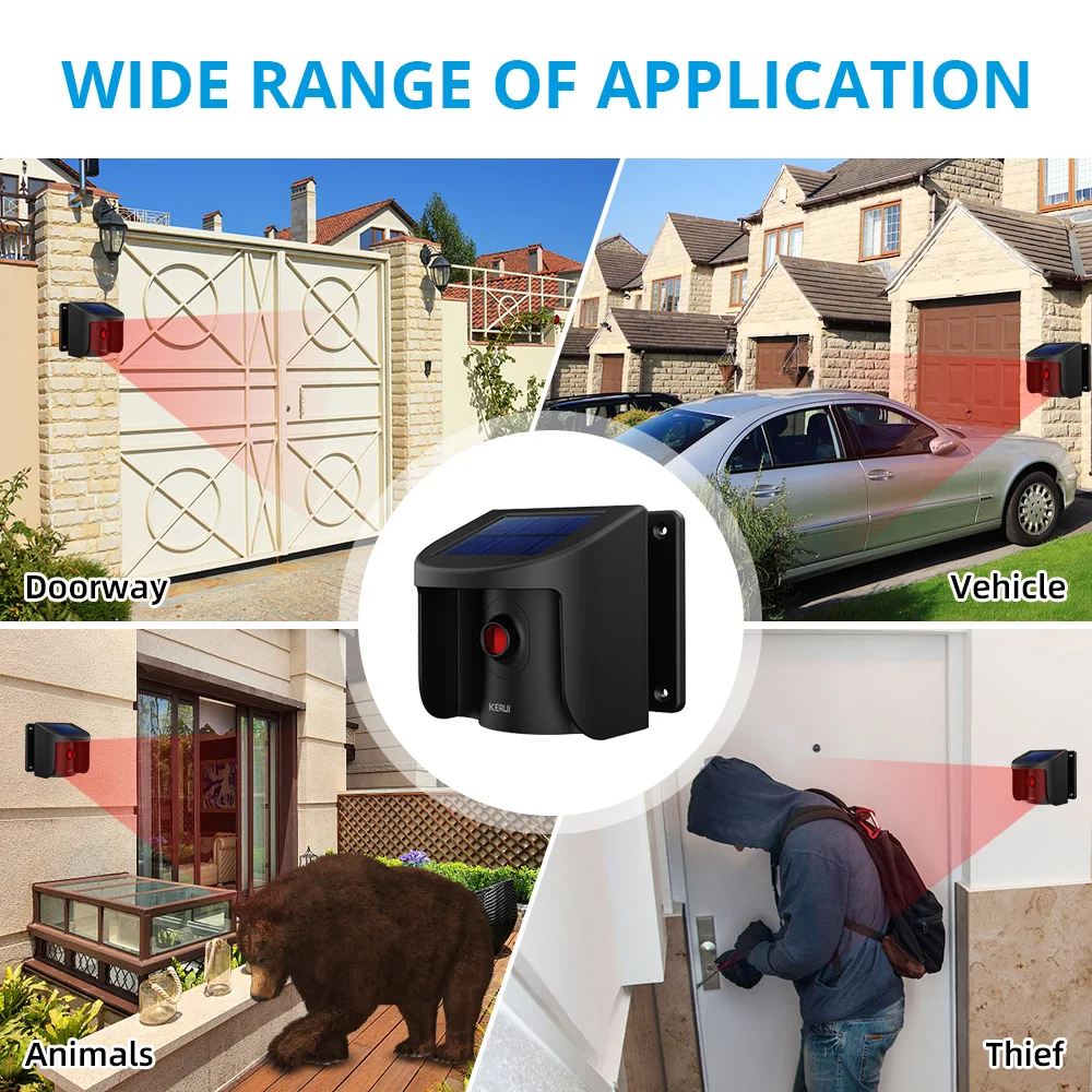 KERUI DW9 Wireless Driveway Alarm Outdoor Solar PIR Motion Sensor&Detector DIY Security Home Garage Garden Alert System