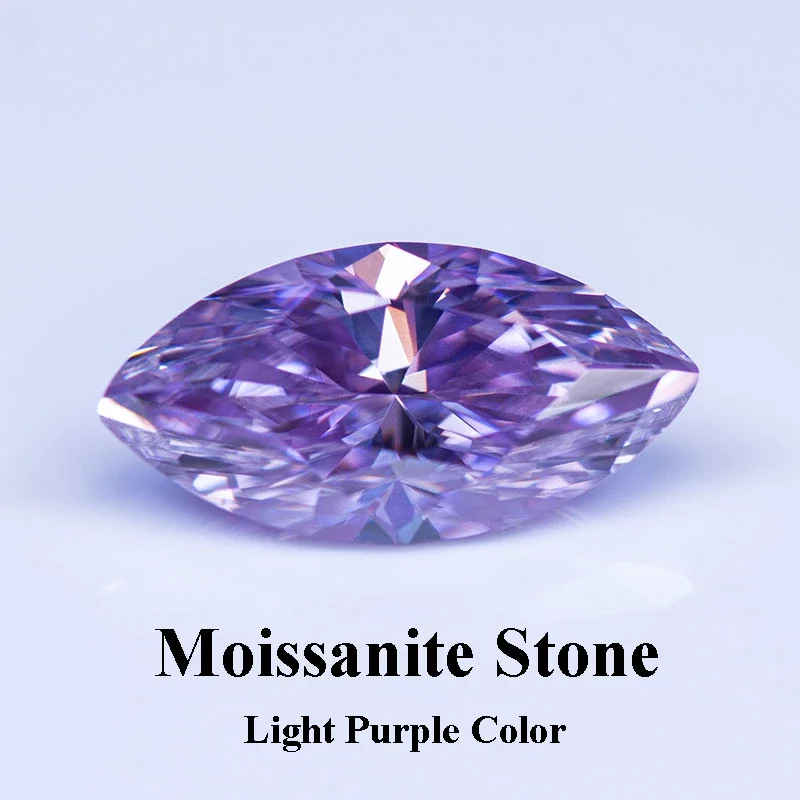 

Moissanite Stone Light Purple Color Gemstone Marquise Cut Lab Grown Diamond Charms Woman Jewelry Making with GRA Certificate