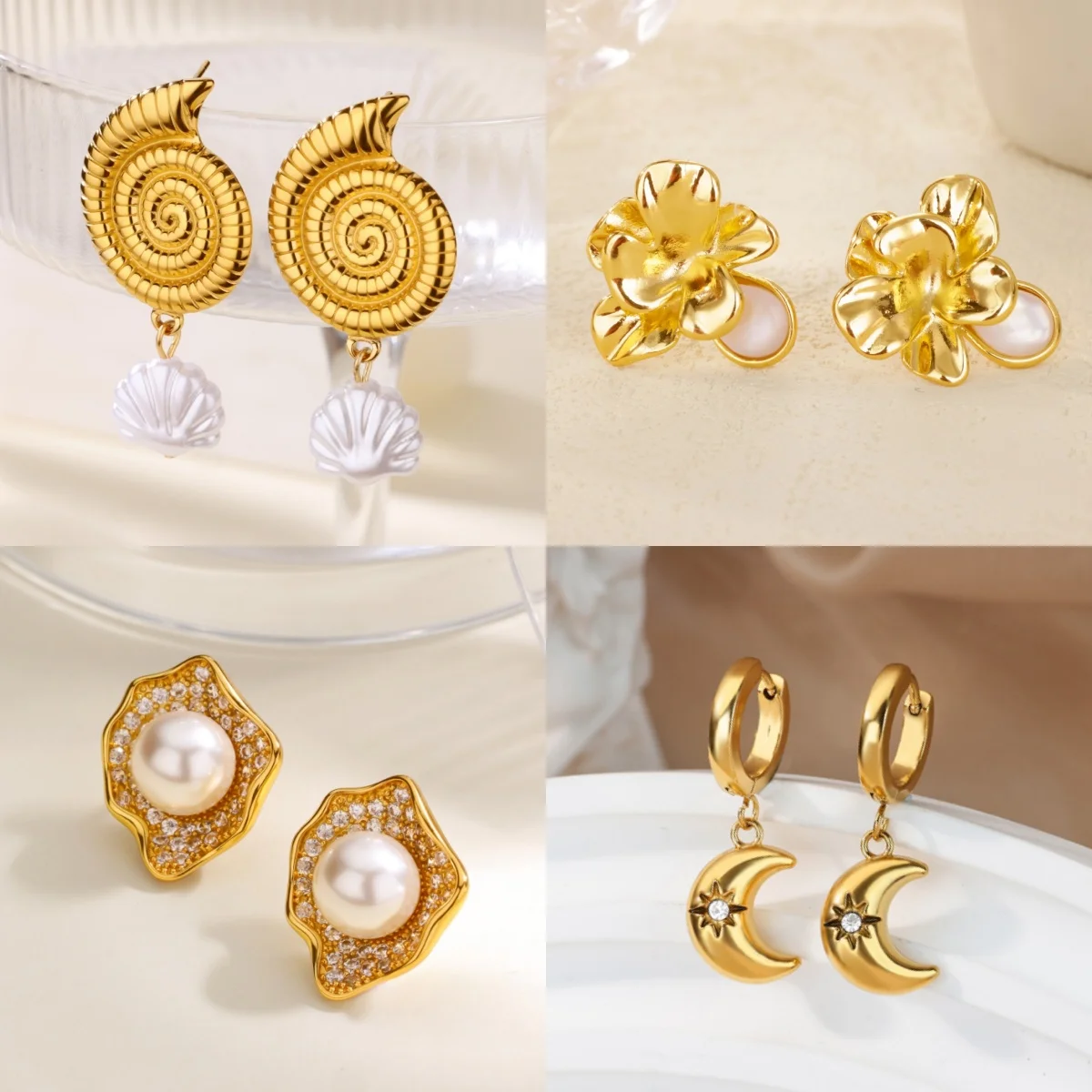 Retro Spiral-Muster Imitationsperlen Damen-Ohrringe 18K Vergoldet Minimalistischer Blumenschmuck Ohrring Geschenk Kostenloser Versand