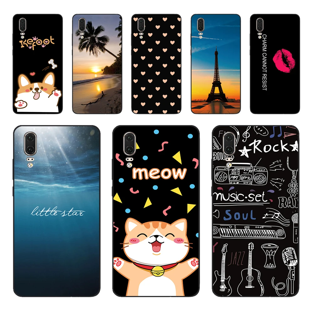 Caso de telefone para huawei p20 p10 p9 p8 lite 2017 silicone macio bonito gato pintado capa traseira para huawei p20 pro p9 lite mini caso