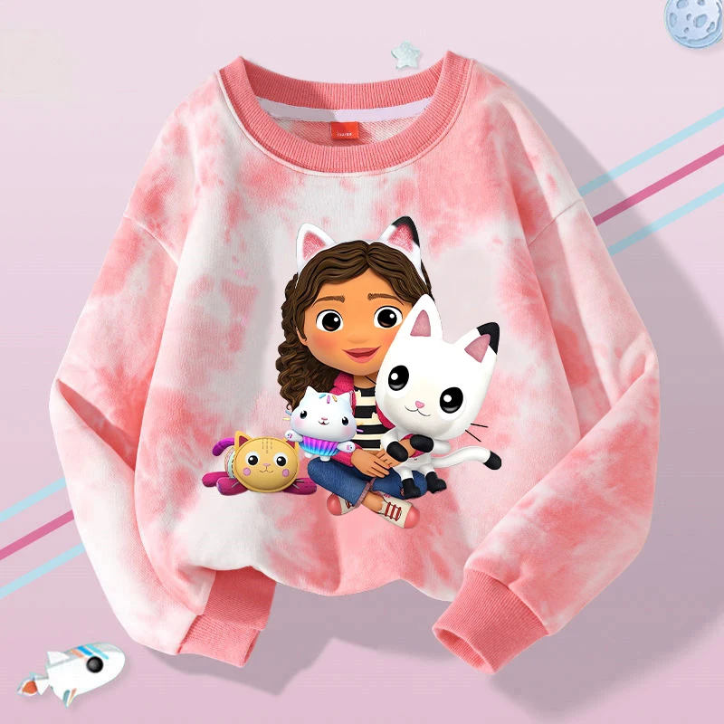 New Gabby Dollhouses Girls Sweatshirt Kawaii Cartoon Printed Sweatshirts Children Long Sleeves Tops 2024 Baby Autumn Clothes