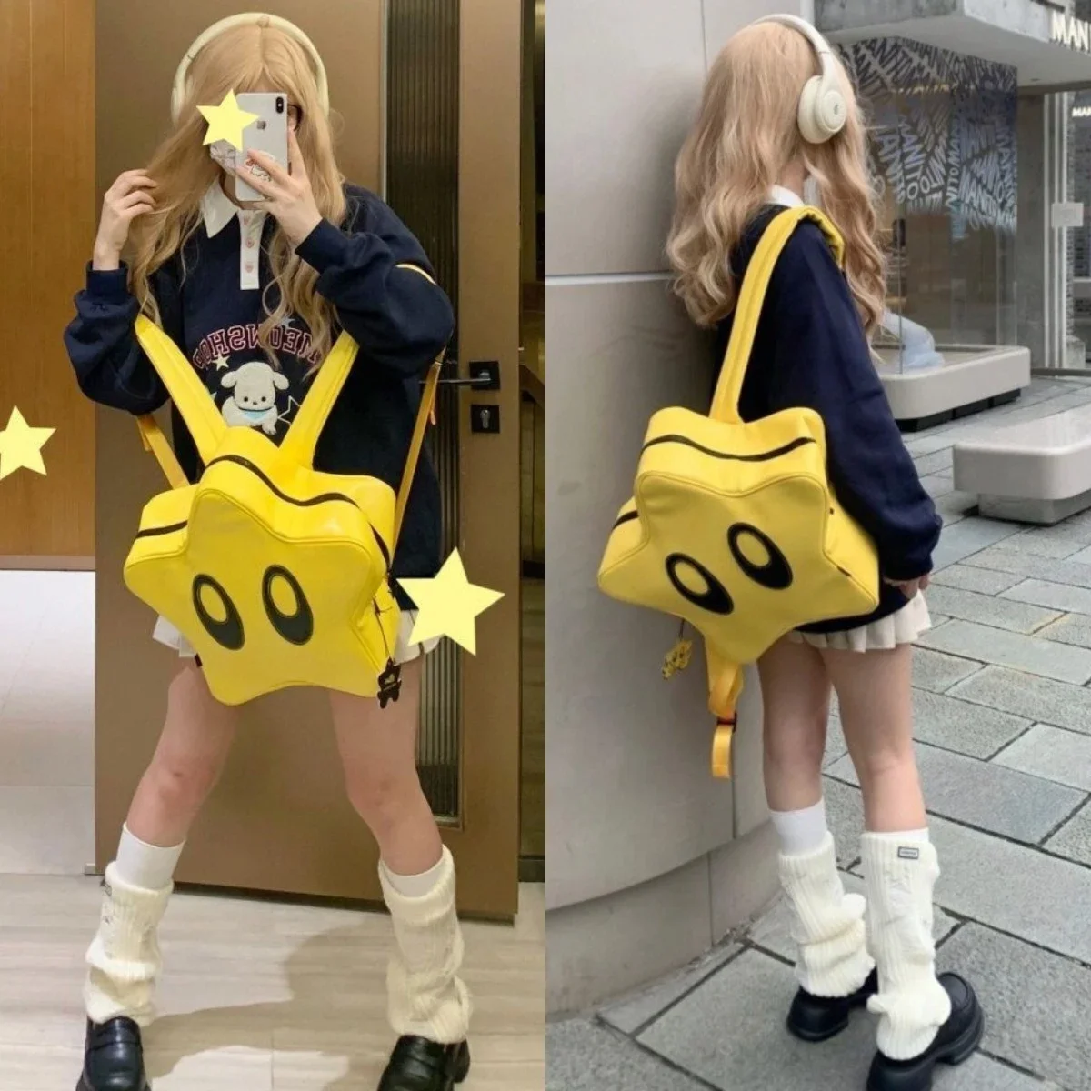 Y2K Cute Girl Big Eyes Star Backpack Korean Spicy Fashion Bag Student Schoolbag Women Kawaii Waterproof Kids Travelling Backpack