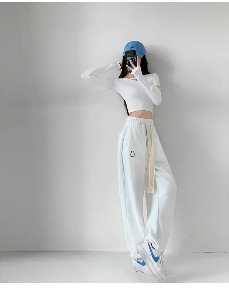 Spring Autumn New Women Pants Gray Sweatpants Casual Baggy Pants Female Vintage Harajuku Streetwear Sport Wide Leg Trousers Y2k