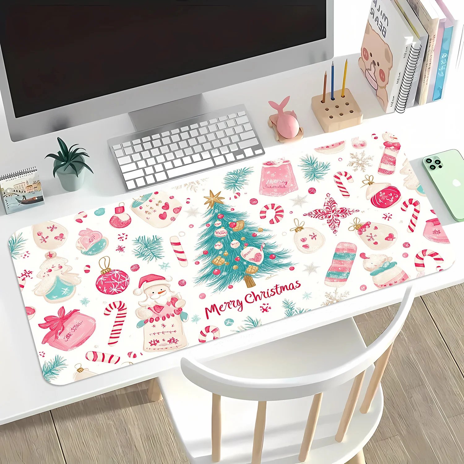 

High-definition printed computer accessories featuring candy sticks and snowflake Christmas element design mouse pads
