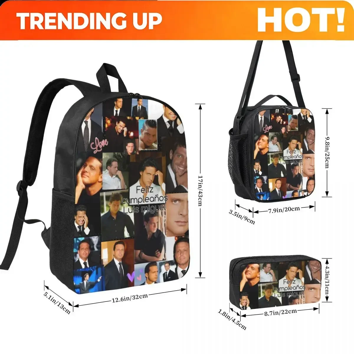 Custom Bag 3Pcs Luis Miguel School Bags Set For Girls Boys Pencil Boxes Backpack Sets With Lunch Box For School Students Knapsac