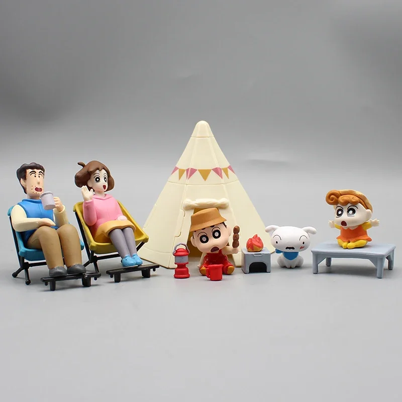 8cm Anime Crayon Shin-chan Family Action Figures Nohara Family Camping Figurine PVC Model Collection Toys for Children Doll Gift