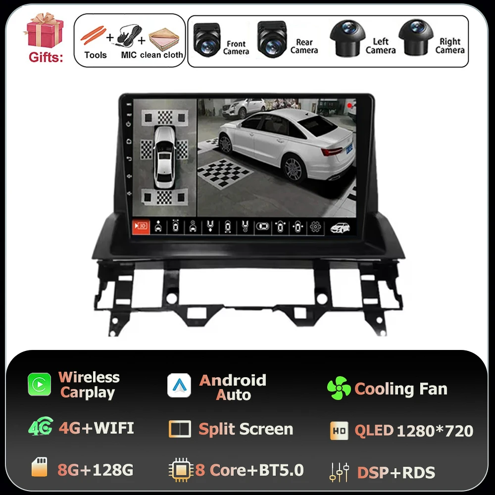 Scherm QLED Carplay Auto Voor Mazda 6 2002 2003 2004 2005 2006 2007 2008 Android 16 Autoradio Multimedia Video speler GPS WIFI 4G
