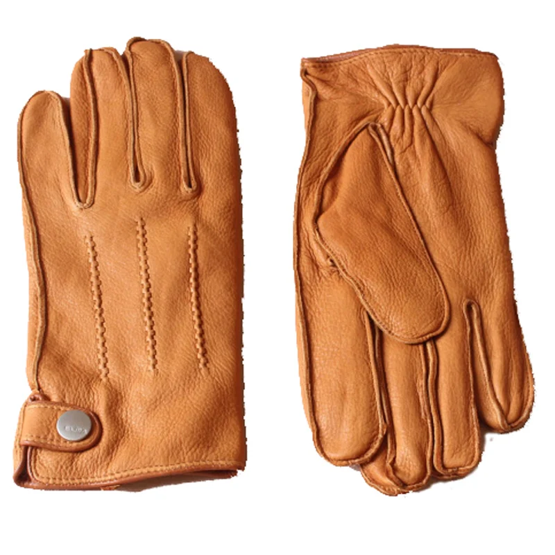 High-End Deerskin Leather Gloves Men European American Winter Warm Wool Lining Thickened Light Luxury Business Mitt Cold Protect