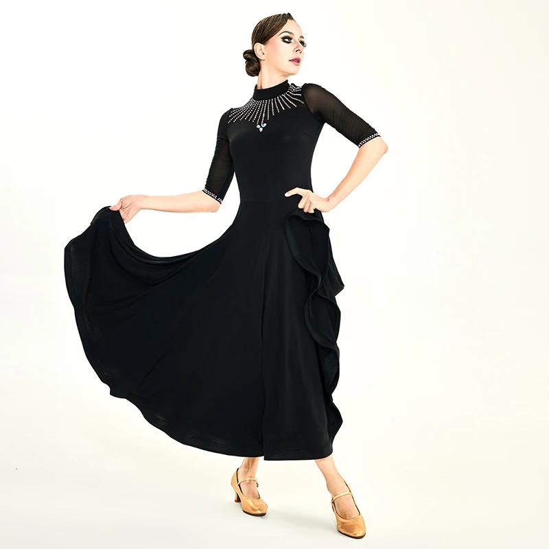 2025 Kurzarm Diamant Kleid Modern Dance Kostüm Ballsaal Kleid Frauen Professionelle Nationale Standard Tanz Kleidung DN20700