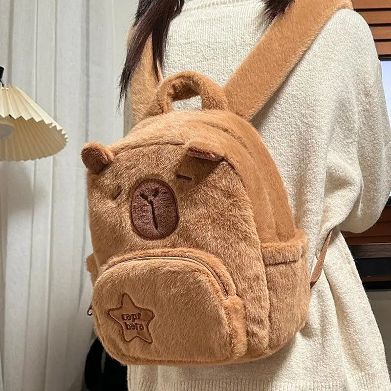 Kawaii Cute Capybara Backpacks Cartoon Plush Capybara Backpack Women Leisure Versatile Bag New Student Large Capacity Bag Gift