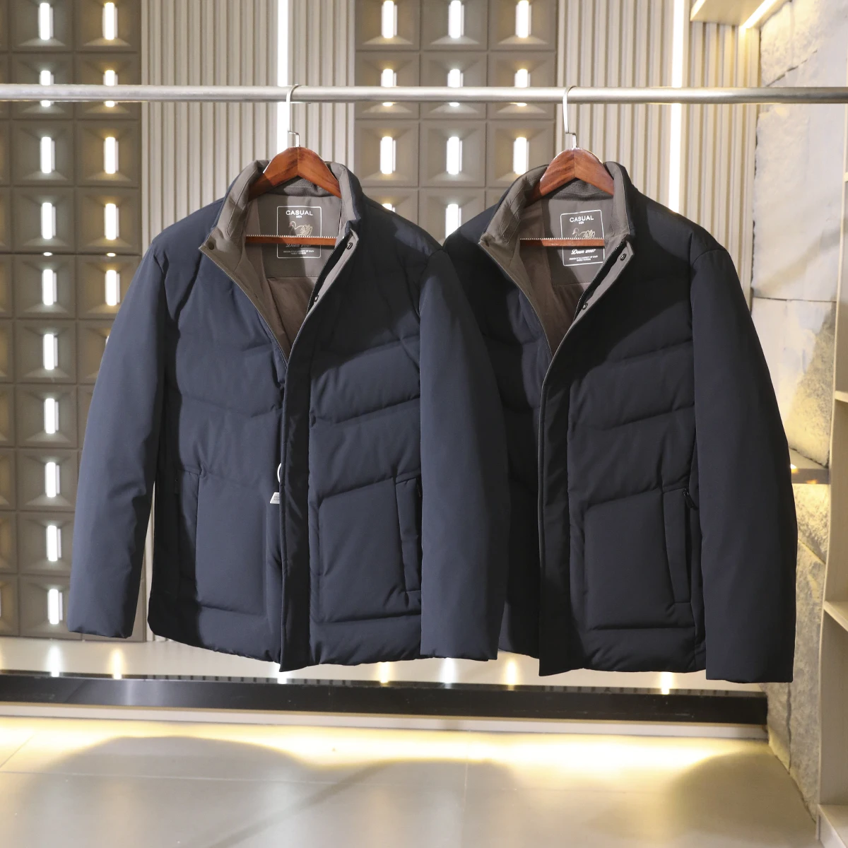 

Busin Sle Men's down Jaet 90% Du down Warm Stand Collar Waterproof Faion Urban Sle Anti- Wind Poly Fabric