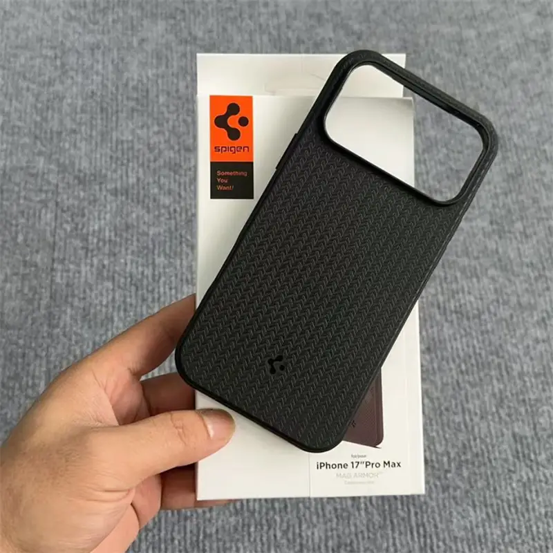 غطاء Spigen Mag Armor متوافق مع Magsafe، غطاء هاتف بنقشة إطار السيارة لهواتف iPhone Air 12 13 14 15 16 17 Pro Max، غطاء حماية مغناطيسي