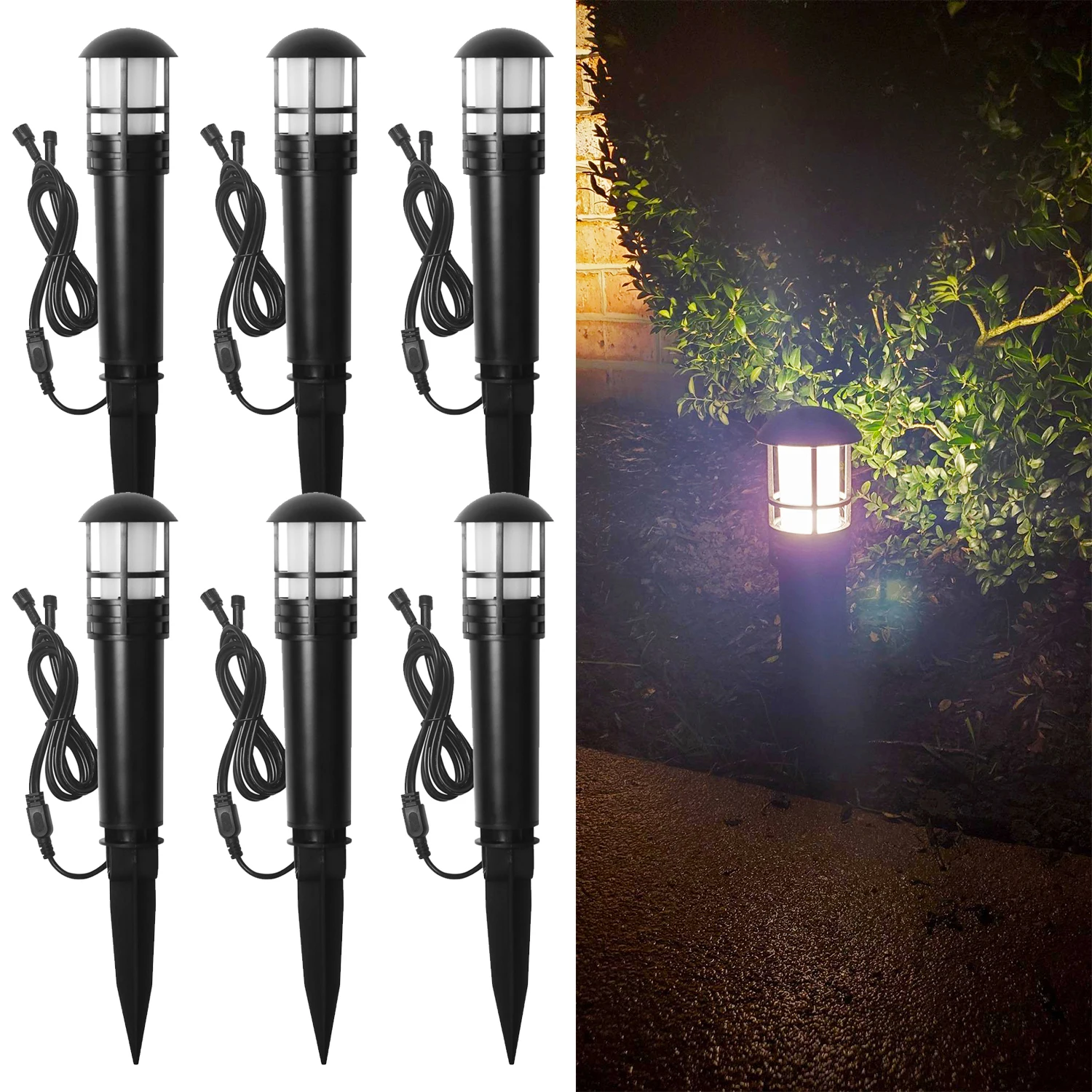Low Voltage 12V 3W Outdoor Landscape Lighting System, 6 Pack IP65 Waterproof Garden Pathway Lights Easy Install with 2*1m Cables