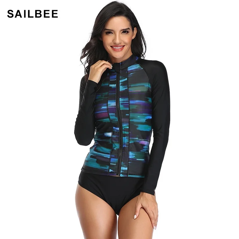 SAILBEE donna manica lunga cerniera Rashguard camicia costume da bagno costumi da bagno surf Top Rash Guard UPF50 + camicia da corsa camicia da ciclismo