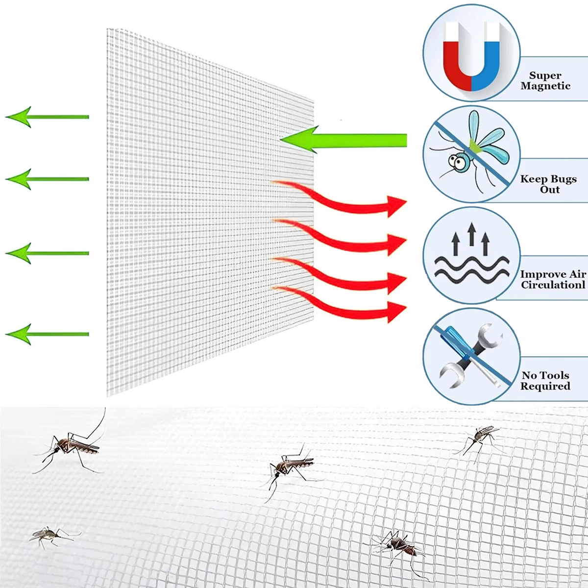 Magnetic Window Screen, Screen Door Mesh Window Screen Curtain, Magnetic Closing Door Screen to Keep Bugs Out, Black