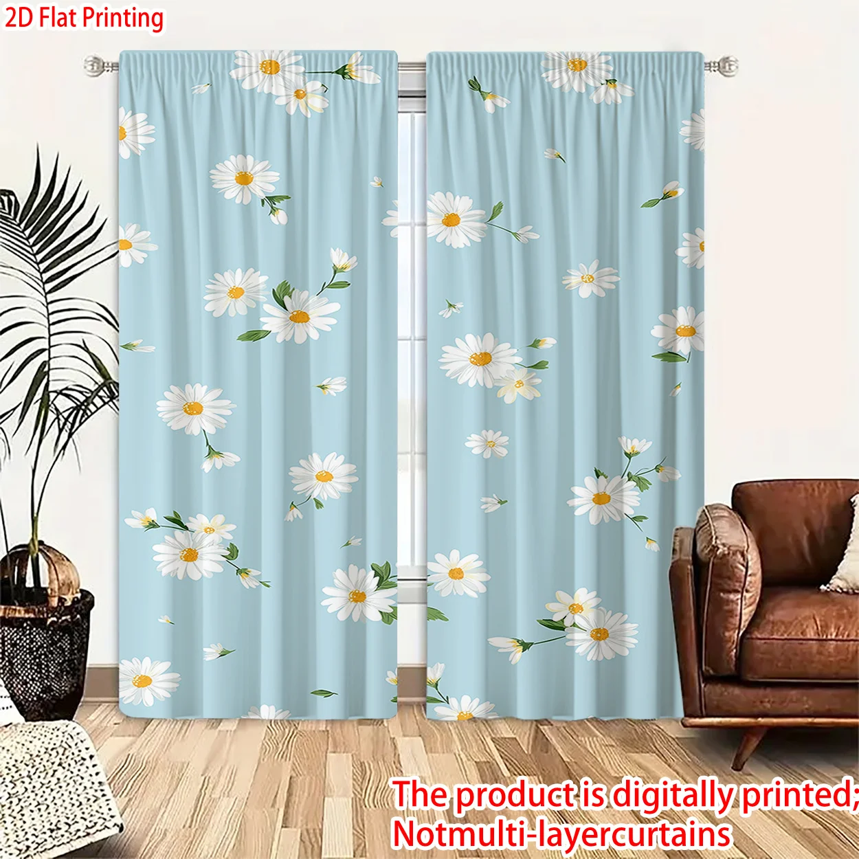 

Шторы с принтом ромашек на синем фоне, затемняющие, для дома, с карманом для карниза, для спальни