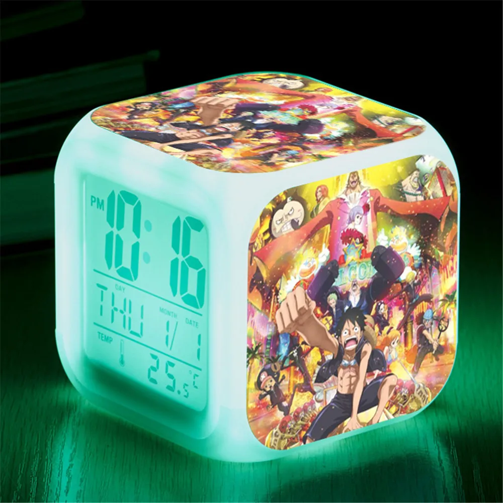 Anime One Piece LED Digital Alarm Clock Luffy Zoro Nami Chopper Robin Franky Brook Figure Colorful Light Clock Kids Toys