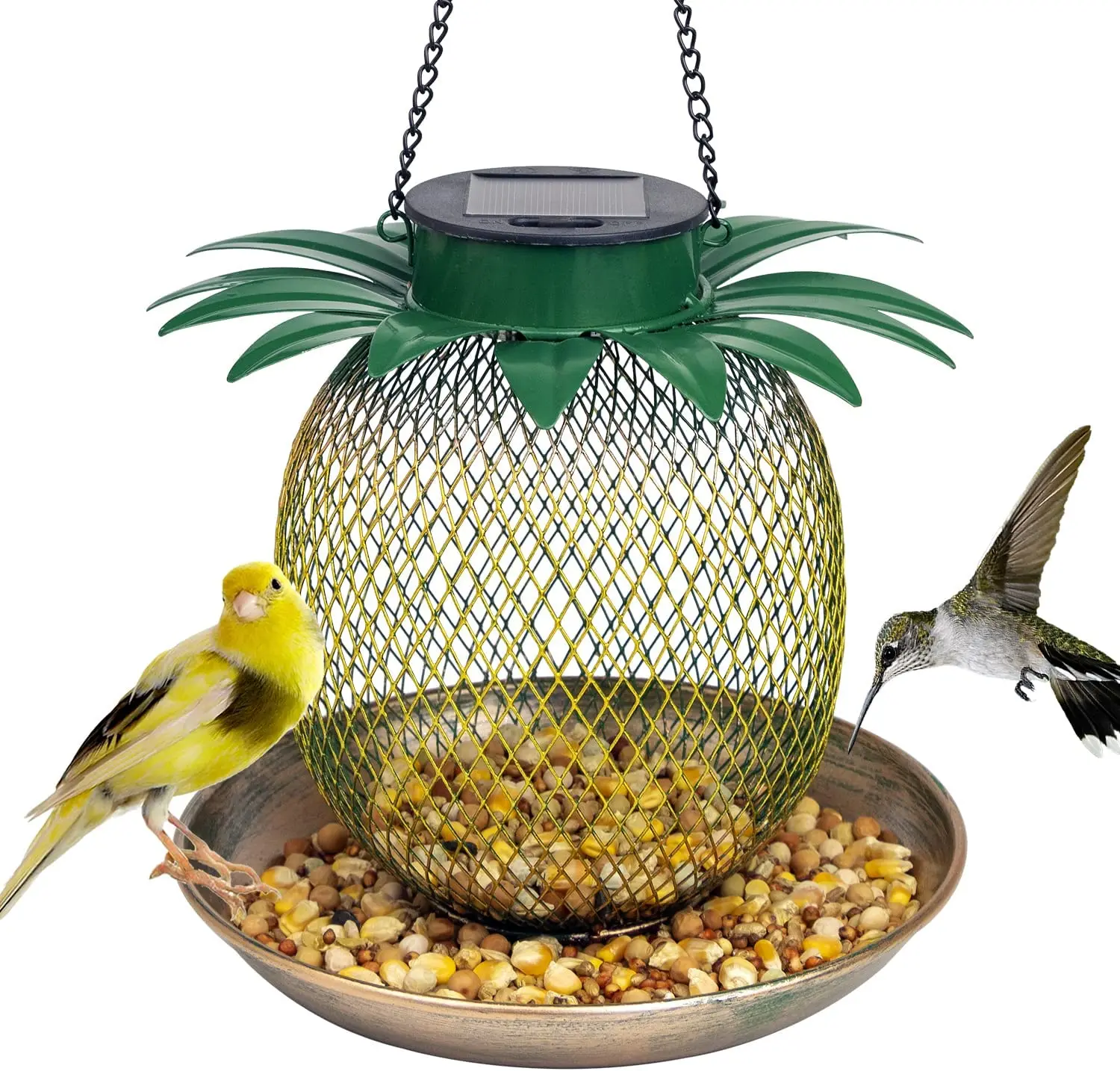 

Солнечная кормушка для птиц с ананасом, винтажная кормушка для птиц, украшение для двора, подвесная металлическая уличная со светодиодной подсветкой для украшения дома и сада