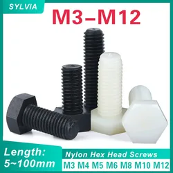 Black/ White Nylon External Hex Head Screws Plastic Hexagon Bolts M3 M4 M5 M6 M8 M10 M12 for Heat/ Electricity Insulation USE