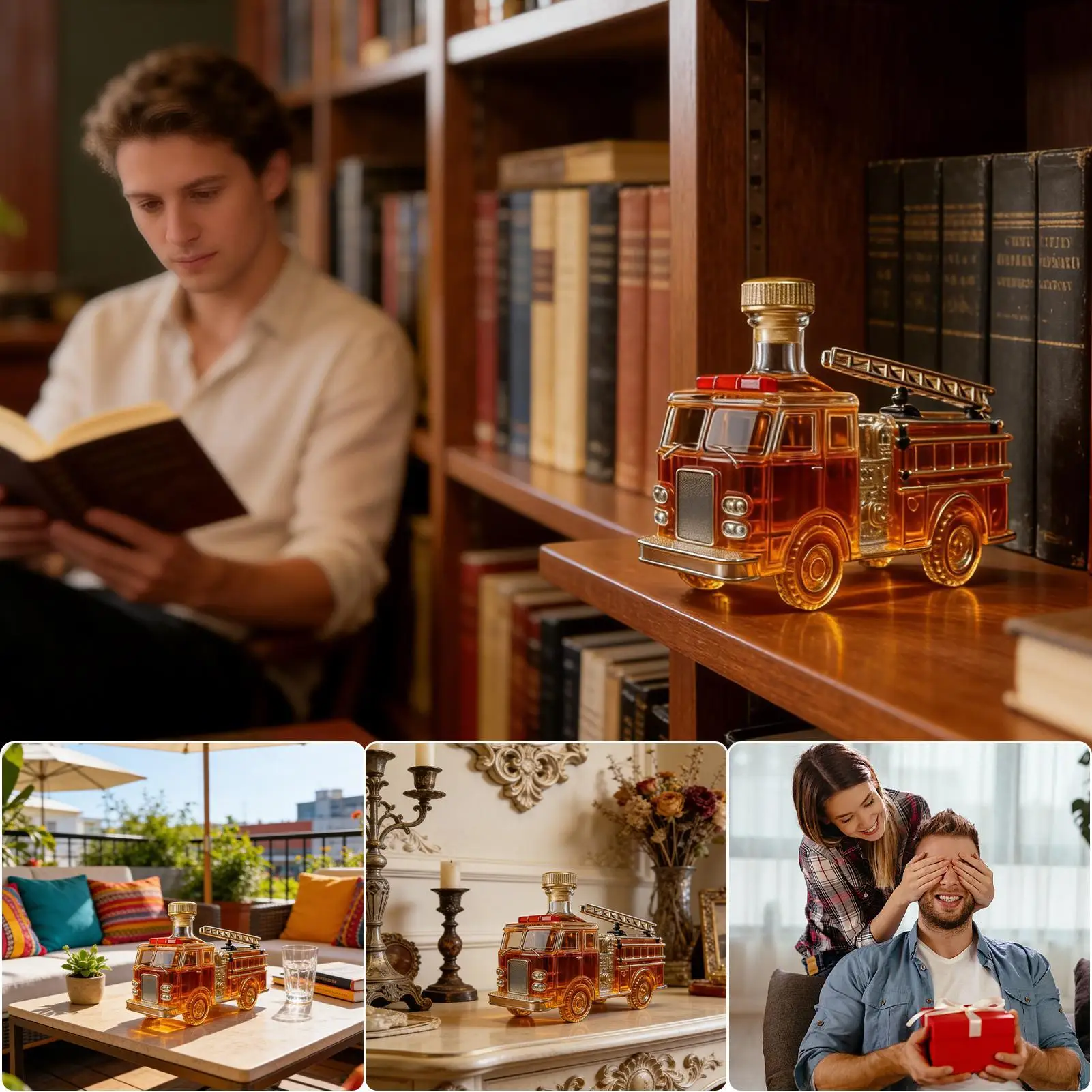 Liquor Bottle 300ml Fire Truck Shaped Bar Bottle Glass Whisky Decanter For Cocktail Home Bar Wedding Cabinet Holiday Party view 4