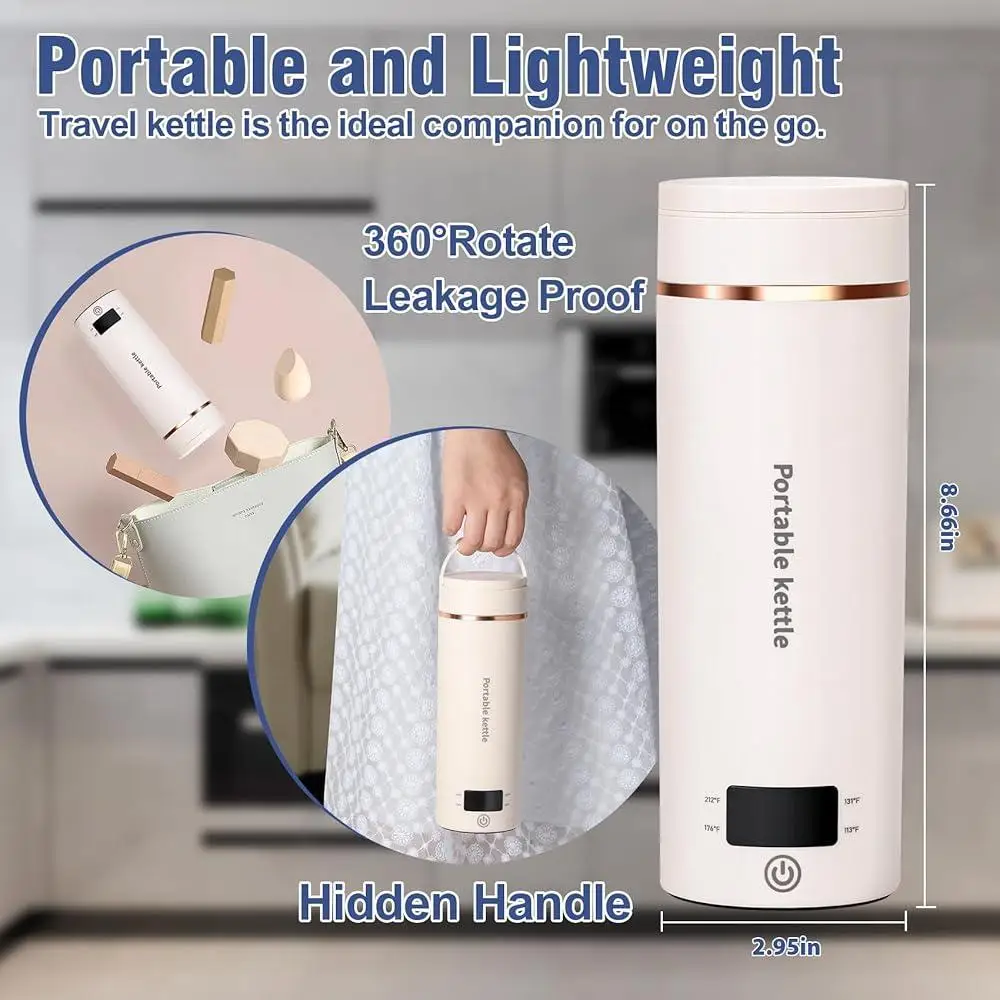 Przenośny czajnik elektryczny Mini podróżny bojler na gorącą wodę 4 ustawienia temperatury Szybkie gotowanie ze stali nierdzewnej Funkcje bezpieczeństwa