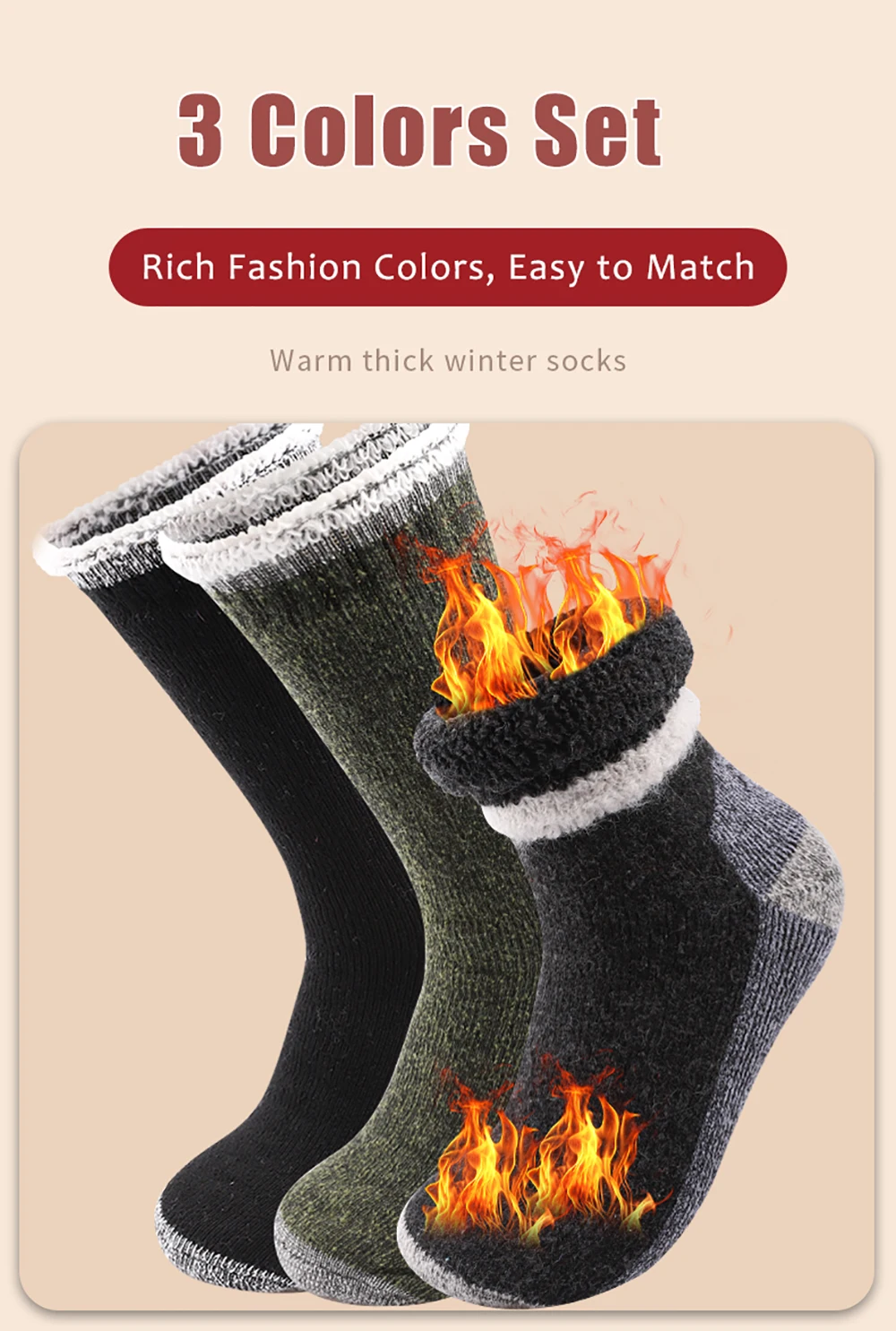 3Pairs Super Dicke Merino Wolle Socken Männliche Männer Winter Thermische Kaschmir Socken Fleece Terry Schleife Mittelrohr Socken Hohe qualität – Detail 7