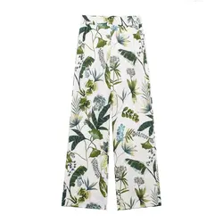 Tangada 2024 Women Flower Print Wide Leg Pants Denim Trousers Strethy Waist Pants 3H0557