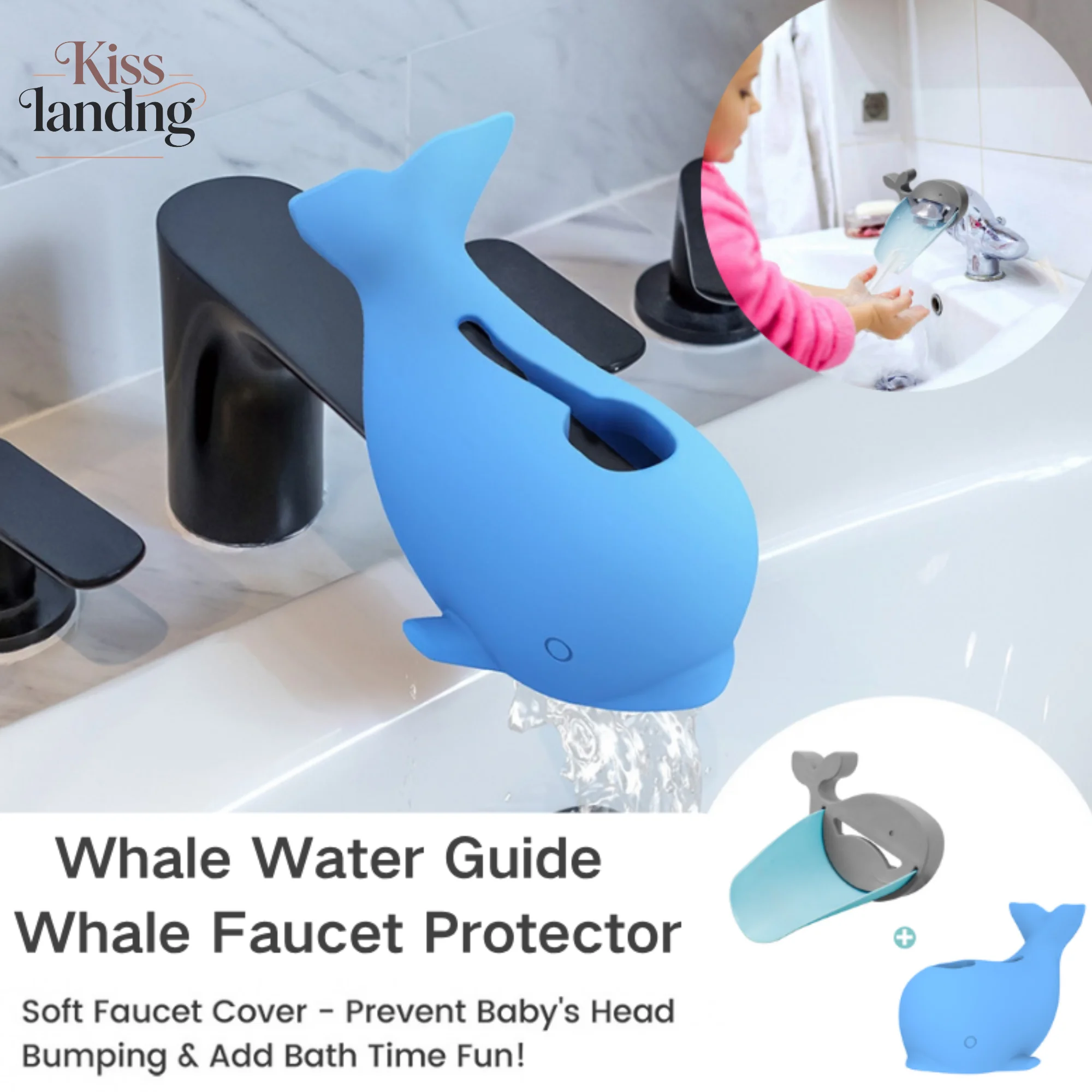 Baby Whale Faucet Extender Soft Silicone Water Guide for Kids Toddler Hand Washing Sink Adapter Bathroom Safety Protector