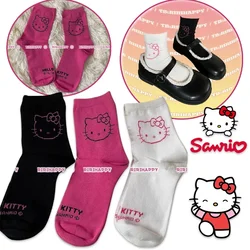 Sanrio Hello Kitty Mid-Calf Socks Anime Breathable Cotton Autumn Winter Girl Cute Soft Socks Cartoon Home Socks Christmas Gifts