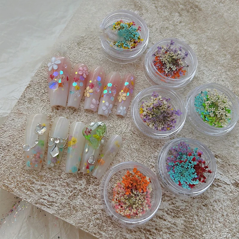 1Box Nail Accessories Dry Flowers Monet Garden Oil Painting Series Color Small Pollen Orange Fragrant Mixed DIY Material Pack