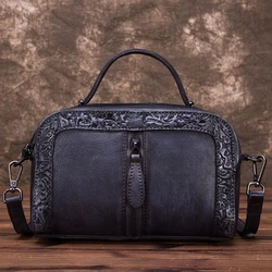 High Quality Genuine Leather Women Cowhide Top Handle Bags Vine Embossed Tote Handbag Vintage Crossbody Shoulder Messenger Bag