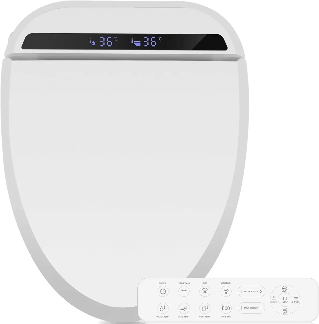 Yourlite Bidet Toilet Seat, Elongated Toilet Seat Warm Water, Heated Seat Bidet With Remote Control,Self-Cleaning Nozzle