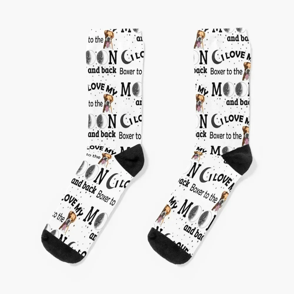 

I Love My Boxer to The Moon And Back - Christmas And Birthday Gift Ideas (Black Font) Socks golf Running Socks Men Women's