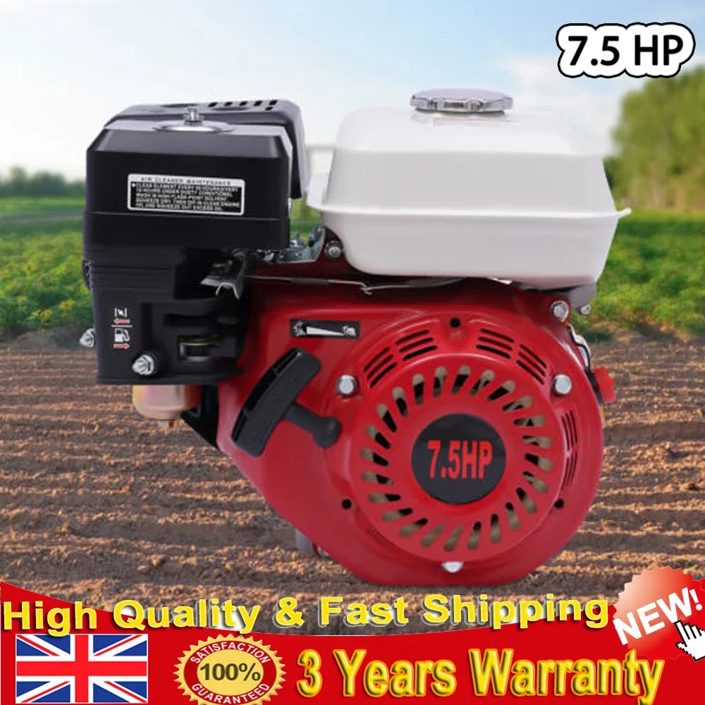 7.5 HP 4 Stroke Gas Petrol Motor, Rotavator Gasoline Engine OHV Single Cylinder 3600RPM for Generators, Go-Karts