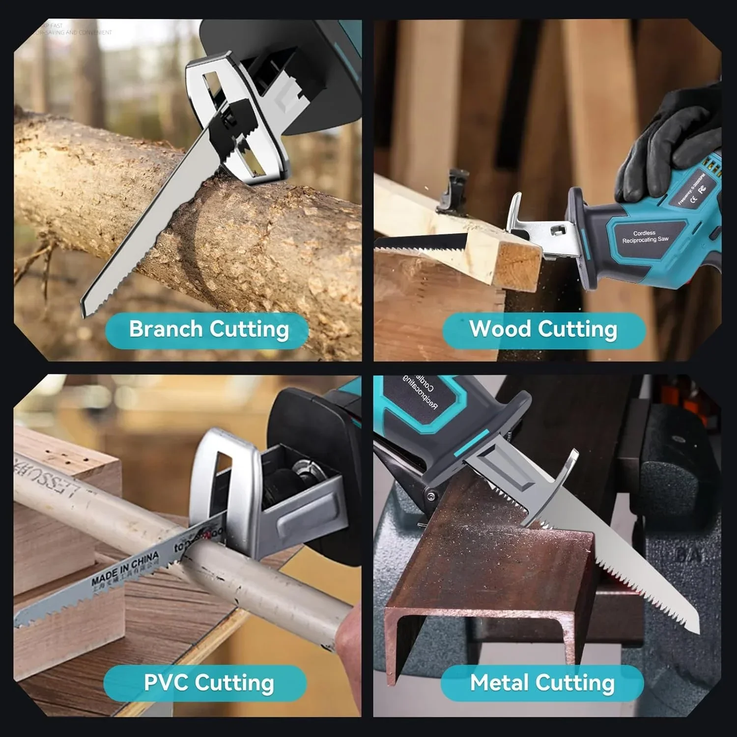 Scie alternative sans fil sans balais pour la coupe du bois et du métal avec 4 lames, compatible avec batterie Makita 18V, sans batterie