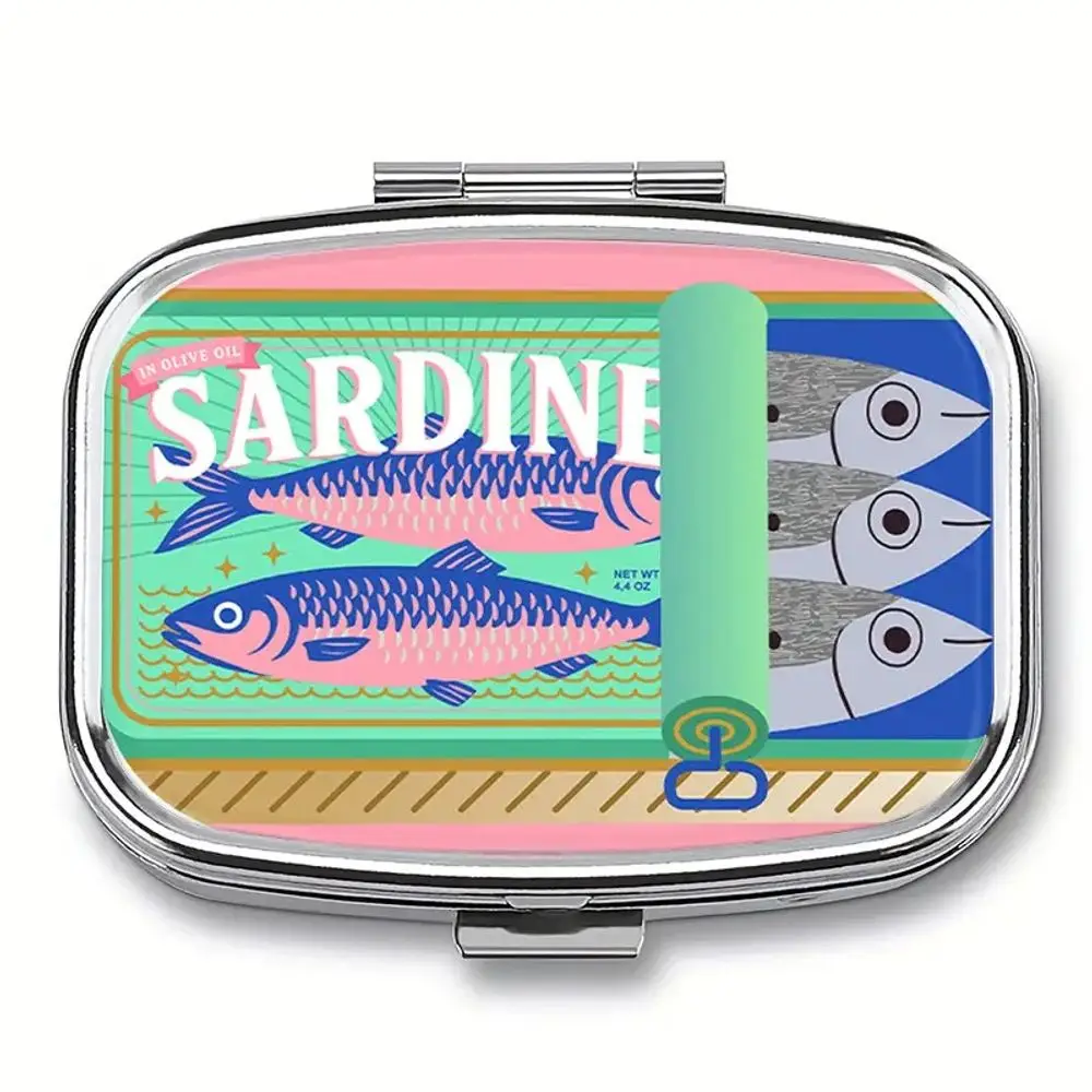 1 portapillole in metallo vintage a 2 scomparti, modello Sardine, custodia da viaggio portatile