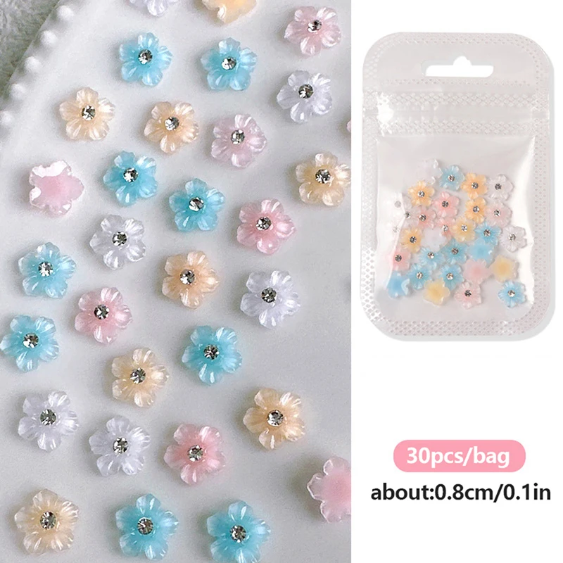 30 قطعة زهرة شفافة ملونة الراتنج كريستال الحفر مسمار الفن الديكور حساسة حجر الراين ثلاثية الأبعاد مانيكير DIY بها بنفسك مجوهرات اكسسوارات