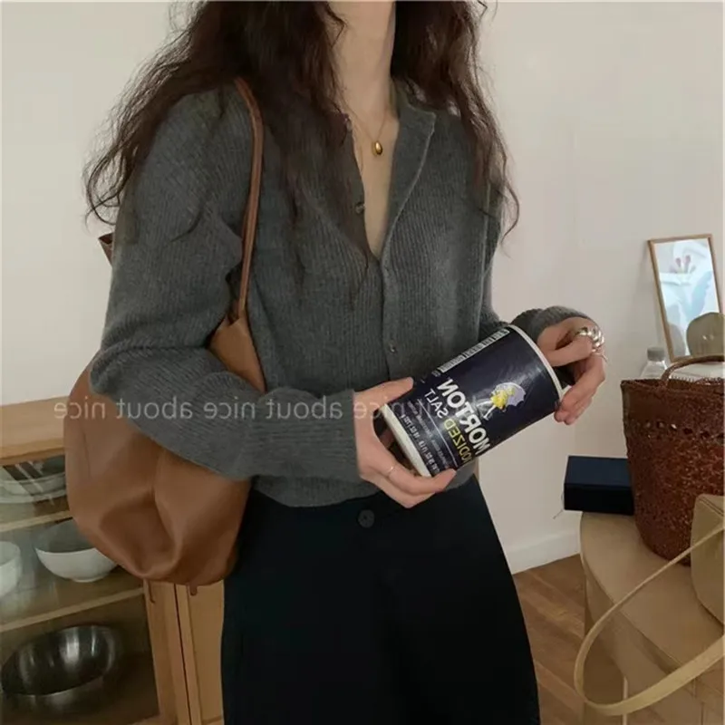 Sweter rozpinany z czystej wełny, kurtka, jesień/zima 2025, damski sweter z okrągłym dekoltem, dzianina kaszmirowa, moda koreańska, odzież damska.