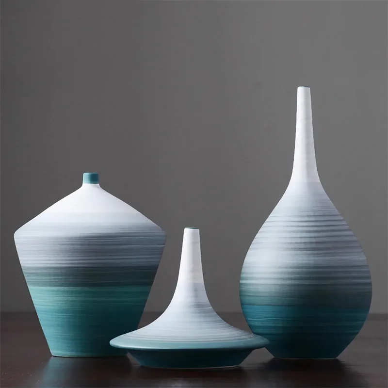 Nordic Morandi color gradual change ceramic large vase ornament flower arrangement creative living room dining table