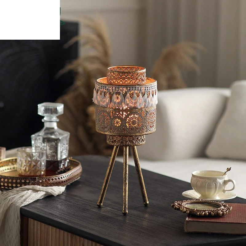 Moroccan style wrought iron hollow candlestick jewelry personalized creative desktop candlestick base American antique festival