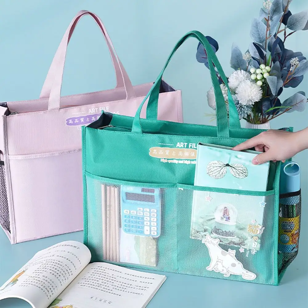 

A3 Zipper Pouch Bag Creative Large-capacity Multi-layer File Organizer with Handle Mesh Document Book Bag Office Supplies